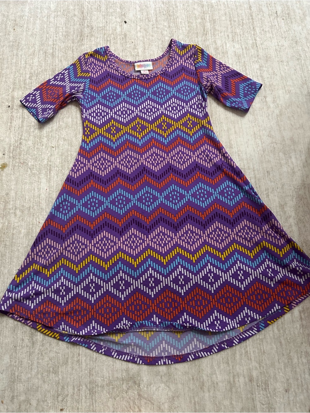 LuLaRoe Purple Geometric A-Line Dress with Multicolor Accents